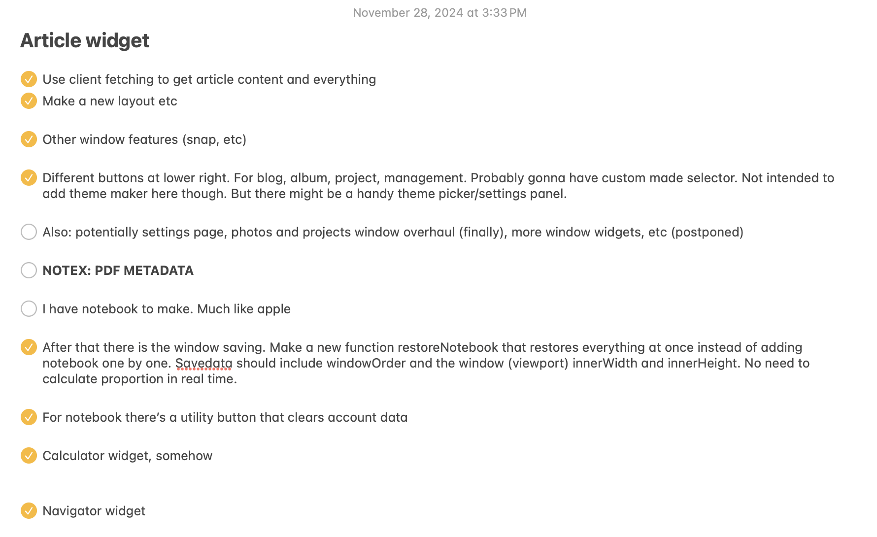 Checklist for the Update Ouroboros.