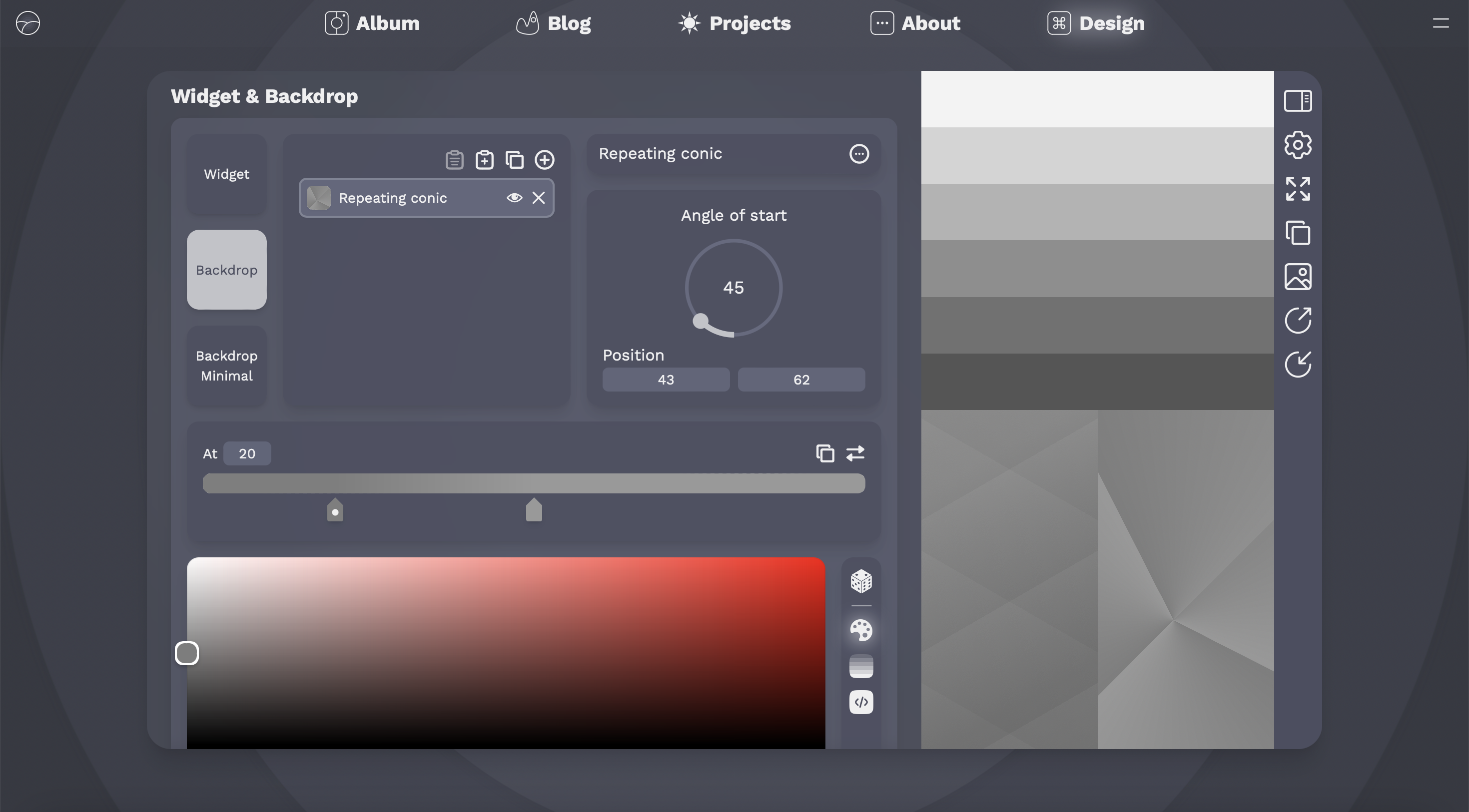 The widget & backdrop editor.