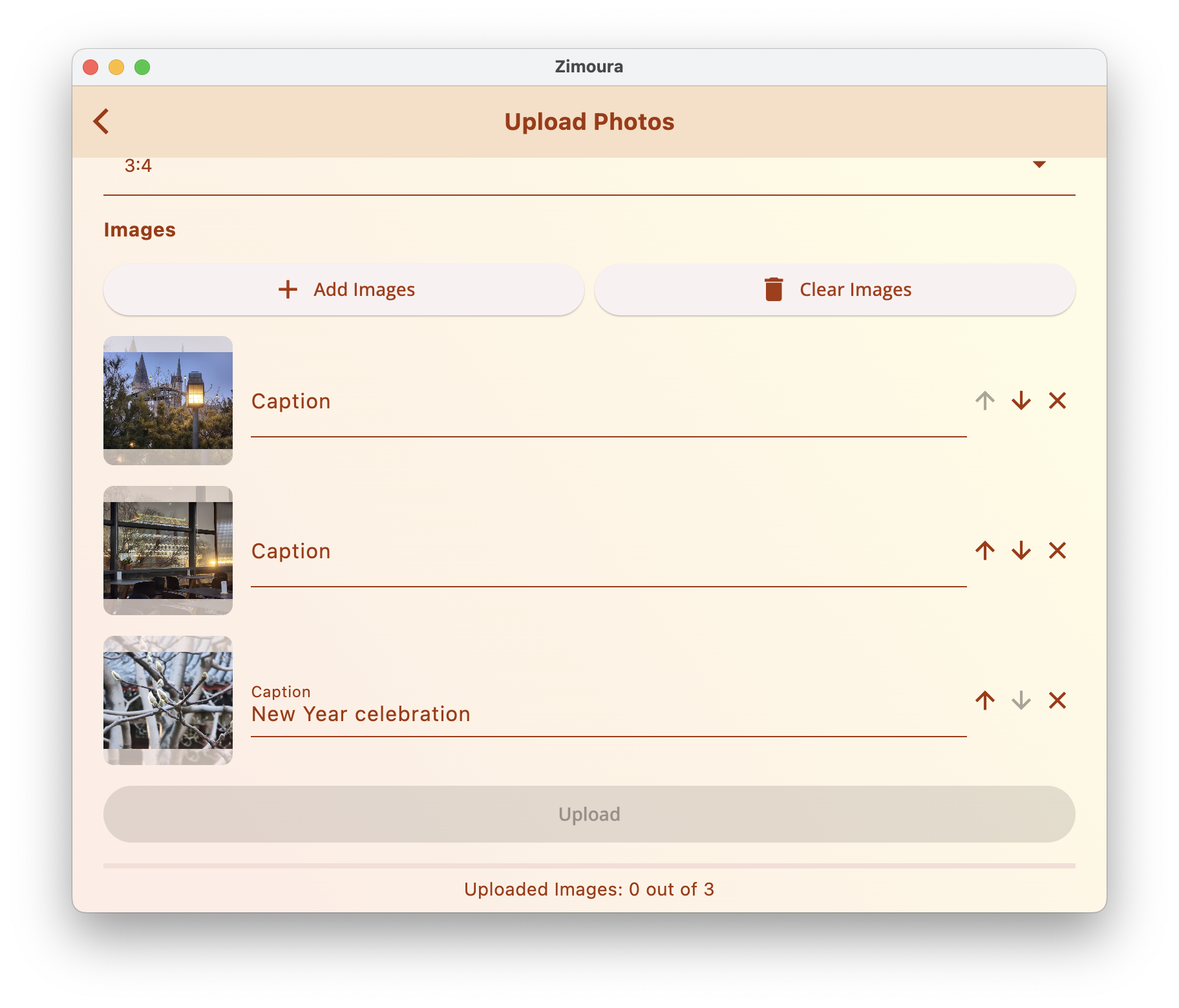 The previous page with photos selected.